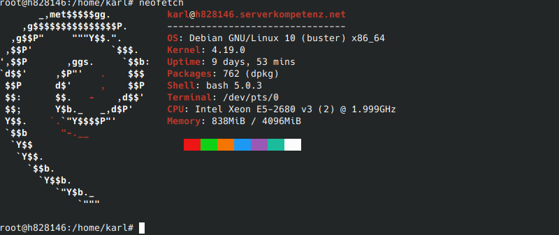 Debian 10 neofetch Anzeige